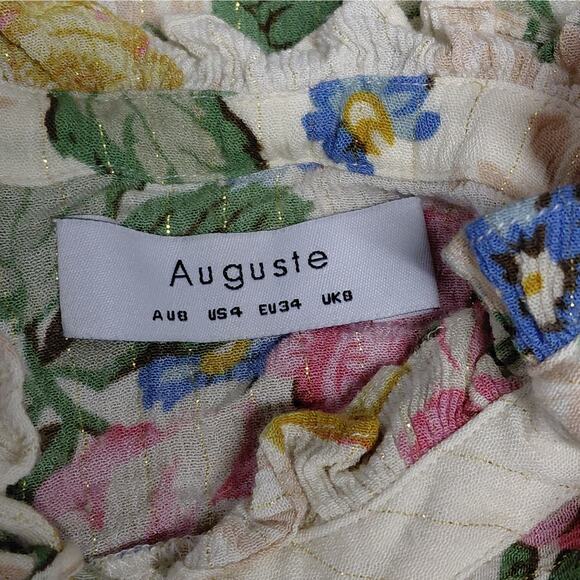 Auguste Womens 4 Floral Blouse Cream Pink Boho Chic Romantic Cottagecore Top - Picture 6 of 11